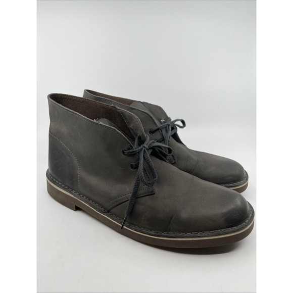 Clarks Bushacre 2 Men's 10 Gray Beeswax Leather Chukka Desert Ankle‎ Boots - Picture 1 of 14